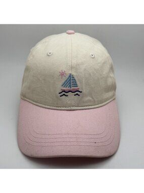 Frasier Sterling Sport Baseball Cap Hat Women's Beige Pink Sailboat Embroidered
